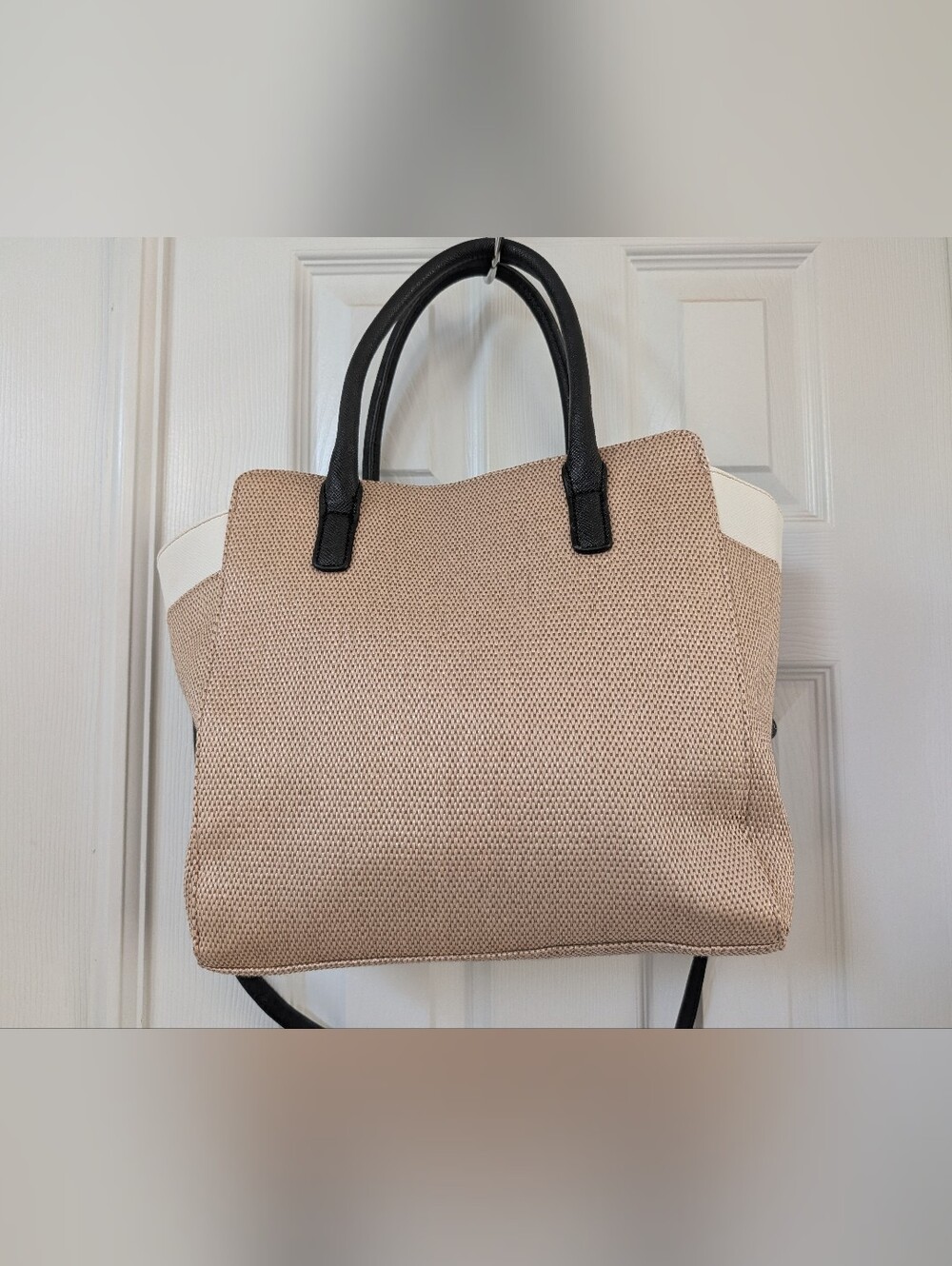 Apt. 9 Beige Tote with Black Handles and White Trim